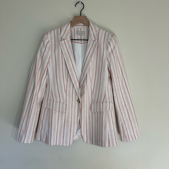 LOFT Striped Linen Blend Modern Blazer - Picture 2 of 8